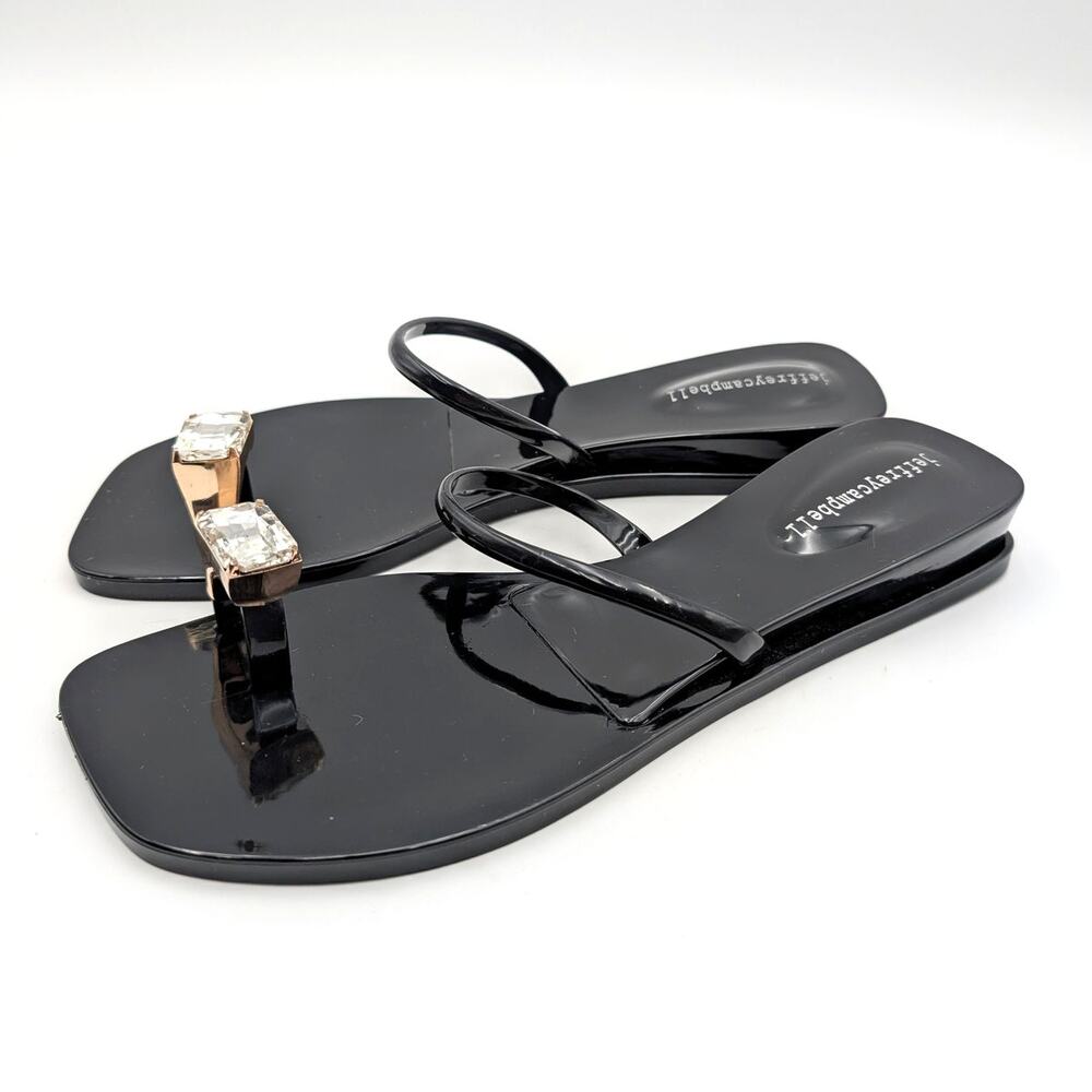 Jeffrey Campbell Balia Jelly Toe Ring Jewel Wedge Sandal Black Size US9 EU40